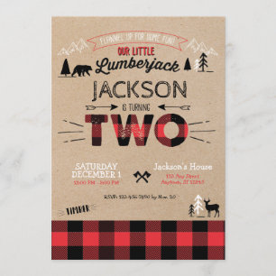 Lumberjack Flannel Second Birthday Invitation