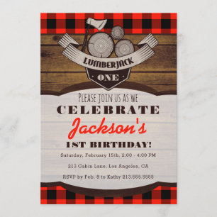Lumberjack Flannel Woodsy Boy Birthday Invitation