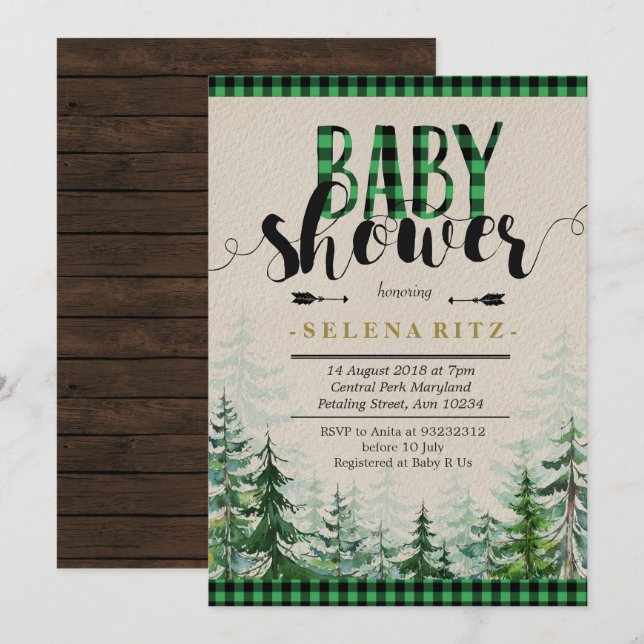 Lumberjack Green Plaid Boy Baby shower Invitation (Devant / Derrière)