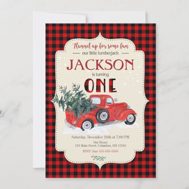 LUMBERJACK Invitation d'anniversaire / Camion roug (Devant)