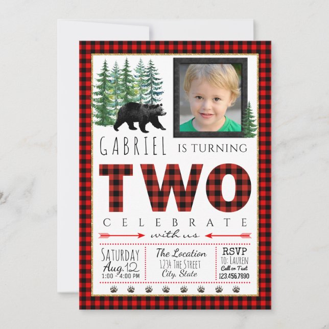 Lumberjack Invitations de fête d'anniversaire (Devant)