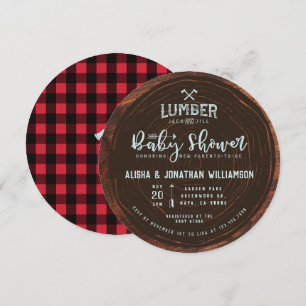Lumberjack & Jill Baby Boy Shower Wood & Red Plaid Invitation