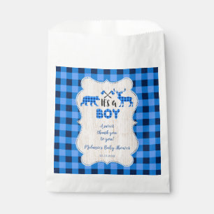 Lumberjack Little Hunter Blue Plaid Baby Shower Favour Bag