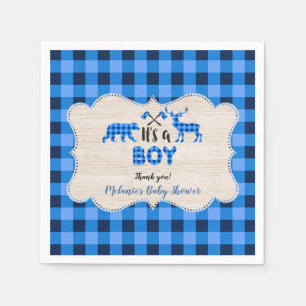 Lumberjack Little Hunter Blue Plaid Baby Shower Napkin