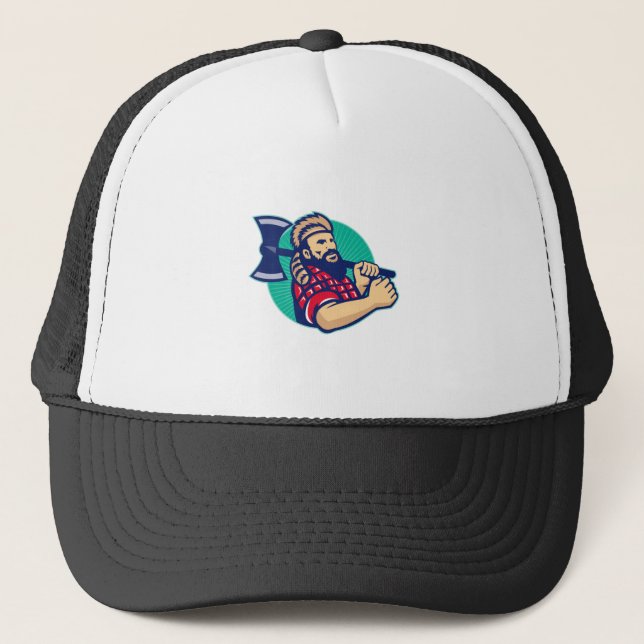 Lumberjack Logger With Axe Retro Trucker Hat (Front)