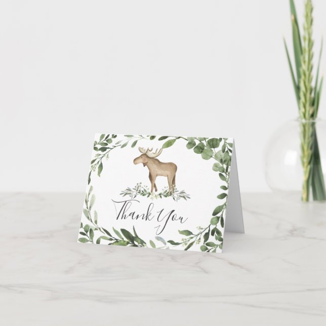Lumberjack Moose Baby Shower Thank You Card (Front)