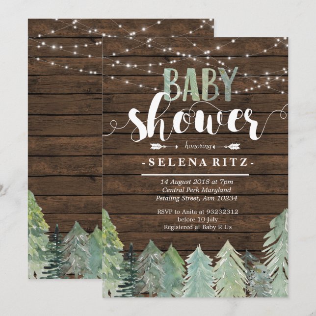 Lumberjack Pine Trees Boy Baby shower Invitation (Devant / Derrière)