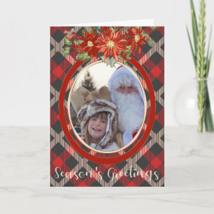 Lumberjack Plaid and Poinsettia Spray YOUR PHOTO Card