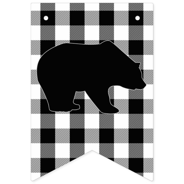 Lumberjack Plaid Bear Black White Birthday Party Bunting Flags (First Flag)