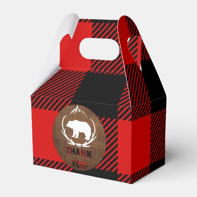 Lumberjack Plaid Birthday Thank you Favor Box (Front Side)
