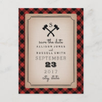 Lumberjack Plaid Monogram Axe Save The Date