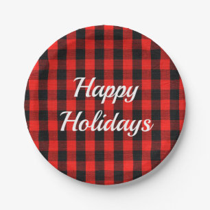 lumberjack plaid red and black pattern paper plate