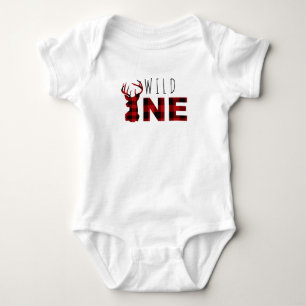 Lumberjack Plaid Wild One   First Birthday Baby Bodysuit