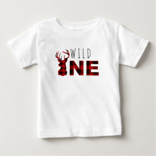 Lumberjack Plaid Wild One   First Birthday Baby T-Shirt