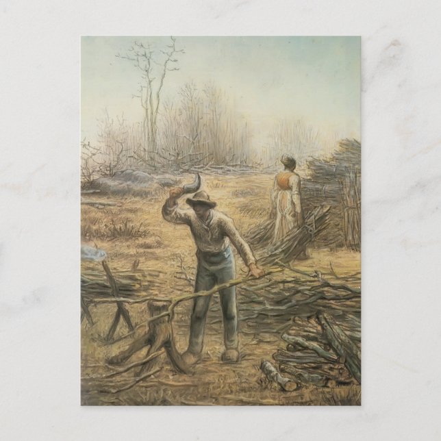 Lumberjack preparing firewood by Jean Millet Postcard (Front)