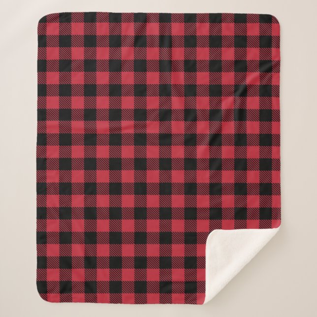 Lumberjack Red and Black Plaid Sherpa Blanket (Front)