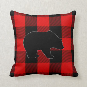 Lumberjack Red Buffalo Check   Bear Silhouette Throw Pillow