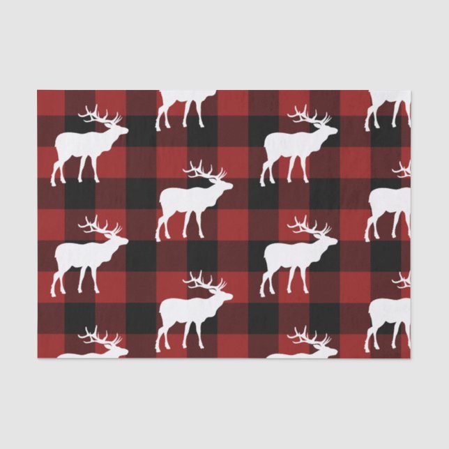 Lumberjack Red Buffalo Plaid Buck Pattern Holiday Tissue Paper (Front)