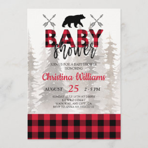 Lumberjack Red Flannel Boy Baby Shower Invitation