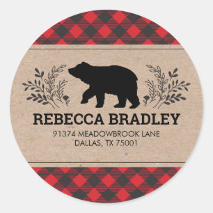 Lumberjack Rustic Buffalo Plaid Return Addres Classic Round Sticker