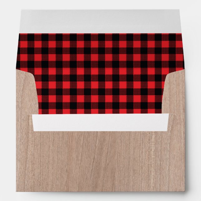 Lumberjack Rustic Woodgrain Red Plaid Lined Envelopes (Back (Bottom))