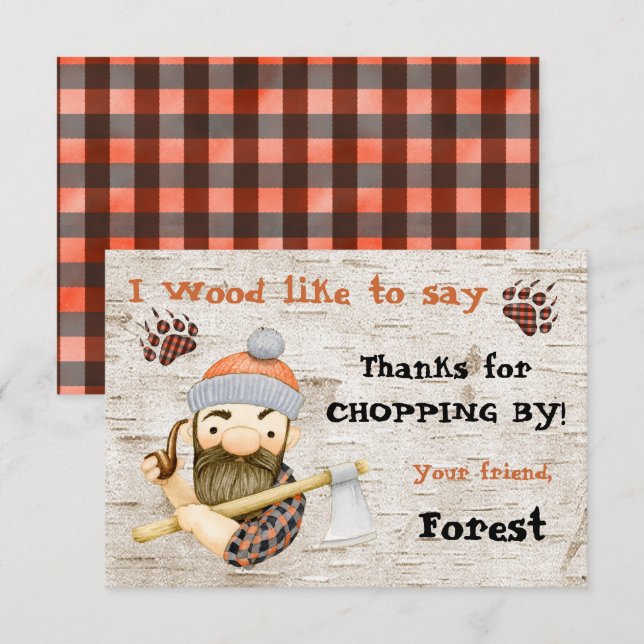 Lumberjack rustique Merci cartes de notes (Devant / Derrière)