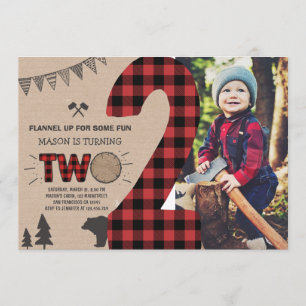 Lumberjack Second Birthday Invitation Plaid 2nd