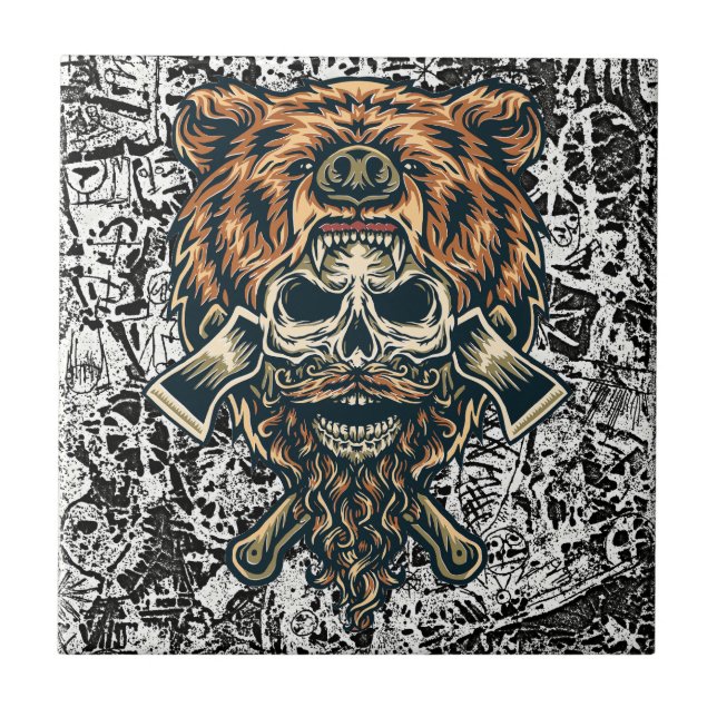 Lumberjack Skull with Bear Hat – Bold Retro Tile (Front)