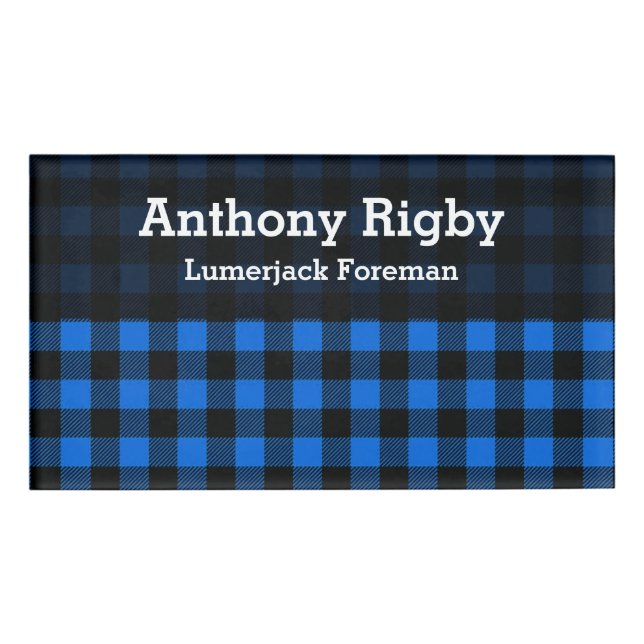Lumberjack Style - blue fabric + your ideas Name Tag (Front)