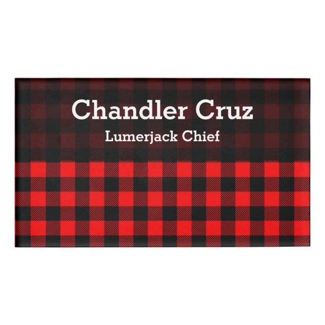 Lumberjack Style - red fabric + your ideas Name Tag (Front)
