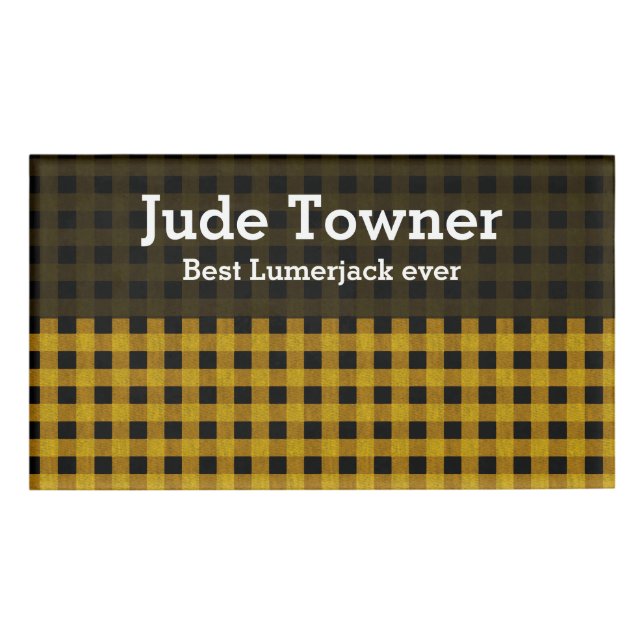 Lumberjack Style - yellow fabric + your ideas Name Tag (Front)