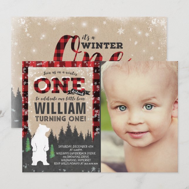 Lumberjack Winter ONEderland Birthday Invitation (Front/Back)