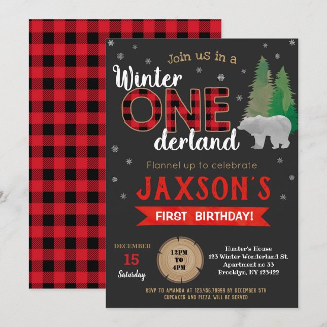 Lumberjack Winter Onederland Birthday Invitations  (Front/Back)