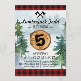 Lumberjack Wood Stump Forest Wilderness Birthday Invitation