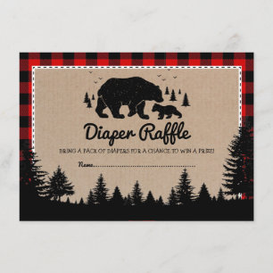 Lumberjack Woodland Bear Baby Shower Diaper Raffle Enclosure Card