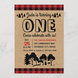 Lumberjack Woodland Boy First Birthday invitation