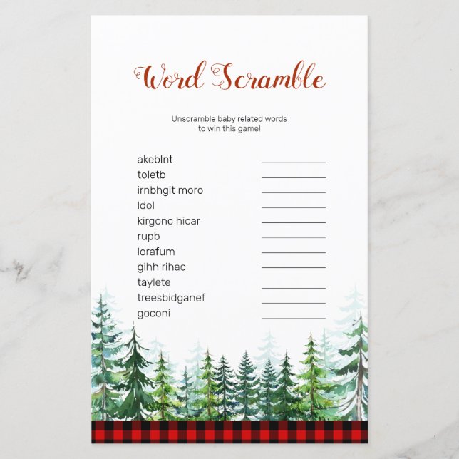 Lumberjack Word Scramble Game (Front)
