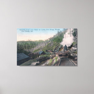 Lumberjacks Carrying Logs over Gulch by Cable Canvas Print
