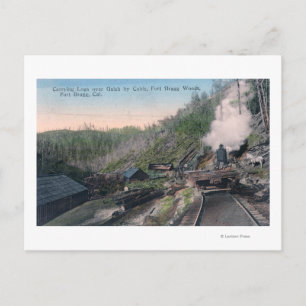 Lumberjacks Carrying Logs over Gulch by Cable Postcard