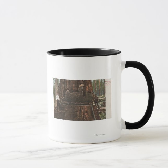 Lumberjacks Cutting Down a Redwood Tree Mug (Right)