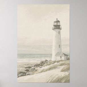 Lumière de phare Sage et Crème Art mural côtier