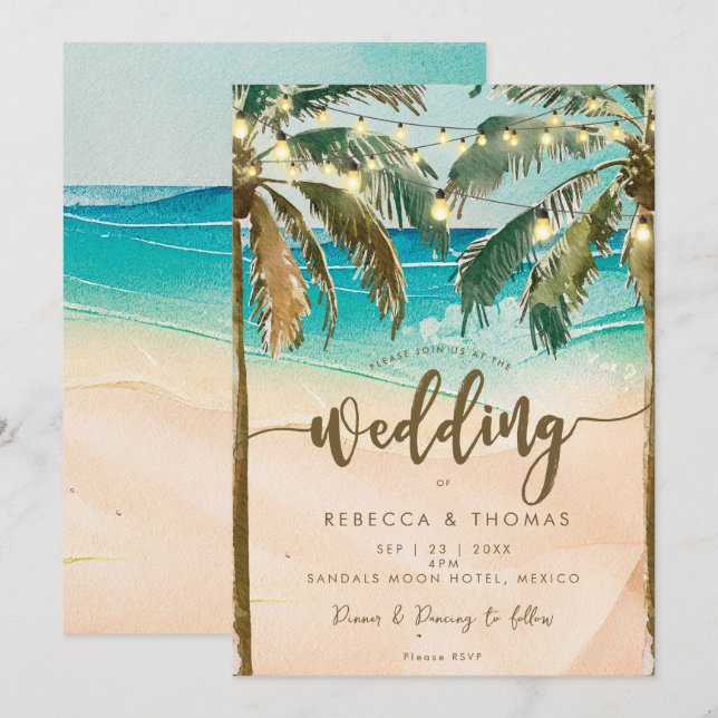 lumière de plage tropicale faire-part de mariage m (Devant / Derrière)