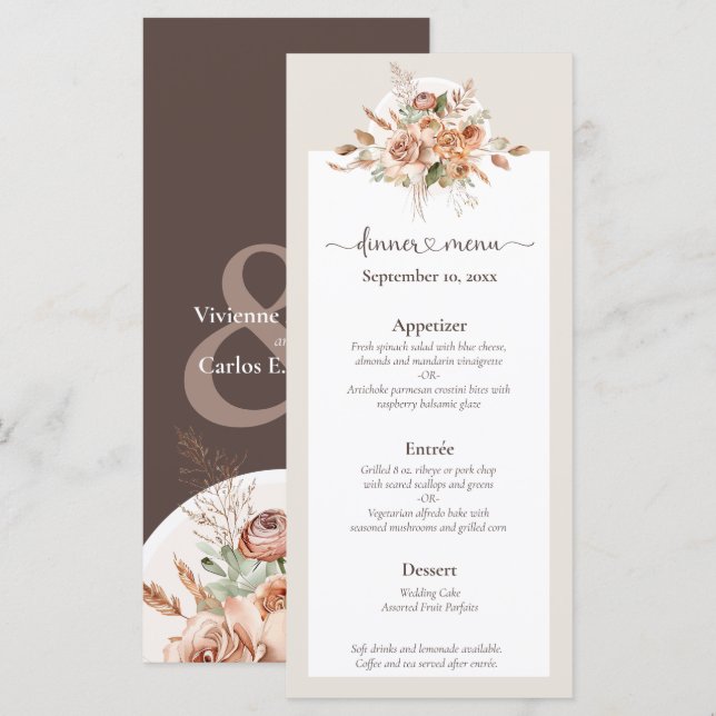 Lumière Terre Tone Floral Rustique Boho Menu Maria (Devant / Derrière)