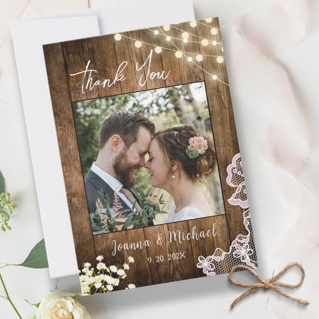 Lumières à cordes Bois rustique et Merci Mariage d (Créateur téléchargé)