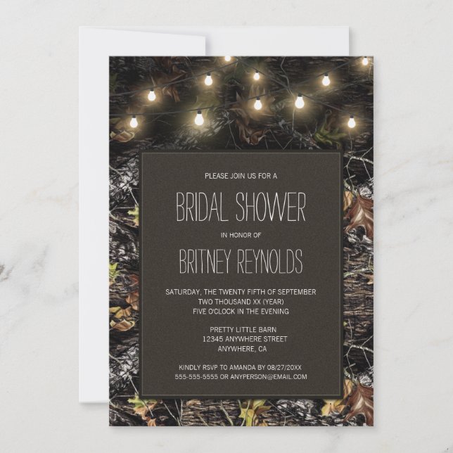 Lumières + Chasse Camo Bridal Shower Invitations (Devant)
