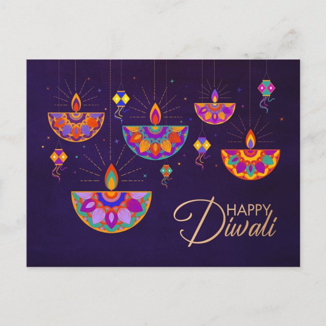 Lumières colorées Bonne carte postale Diwali (Devant)