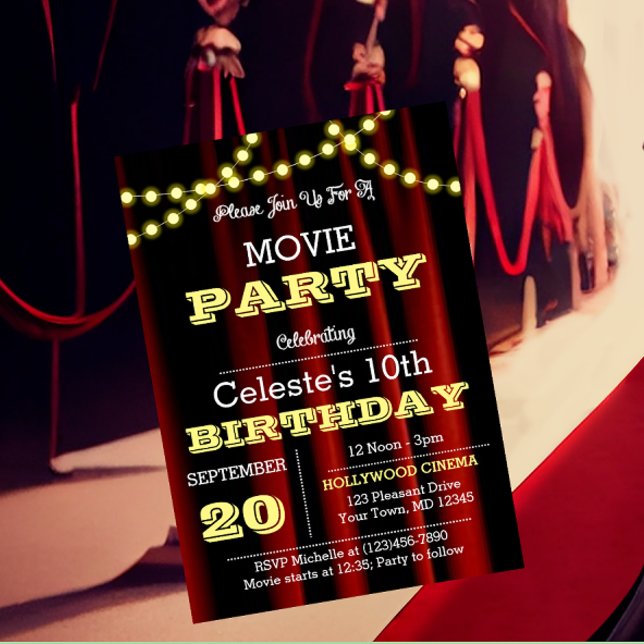 Lumières de film Invitation d'anniversaire Jaune (Créateur téléchargé)