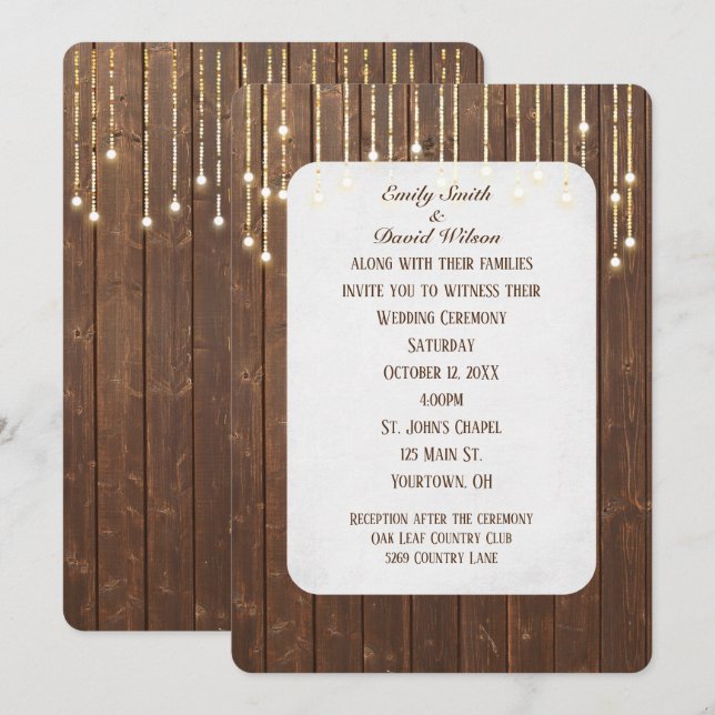 Lumières de mariage sur invitation en bois de gran (Devant / Derrière)
