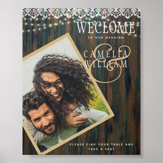 LUMIÈRES EN BOIS RUSTIQUE AFFICHE DE BIENVENUE Mar (Devant)