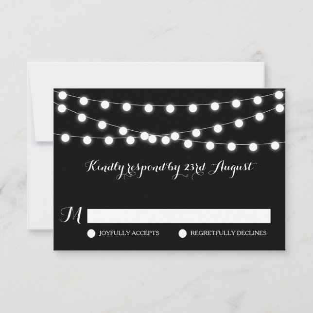 Lumières Fée Blanche | Carte RSVP de mariage noir (Devant)